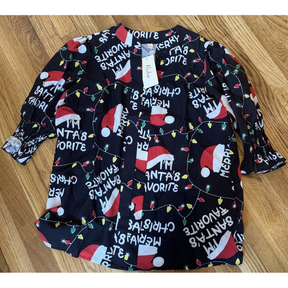 Nwt Roshop Black Merry Christmas 3/4 Sleeve Blouse XL